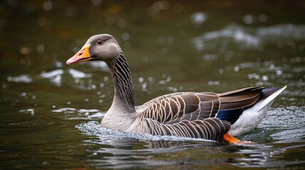 Fototapeta premium The most exquisite gander gliding through the stream.
