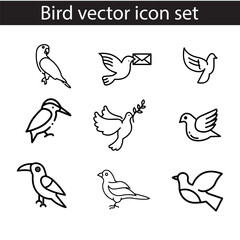 Simple line set of bird icons. Premium quality objects. Vector signs isolated on a white background. Pack of bird pictograms.

