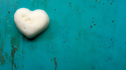 Obraz premium Heart Shaped Foam on Blue Surface.