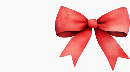 a bold Christmas bow clipart, oversized ribbon style, watercolor illustration, classic red, isolated on white background