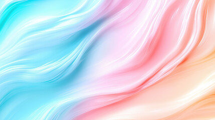 Obraz premium Soft waves of pastel colors blend seamlessly, creating serene and calming abstract background. gentle flow of blue, pink, and peach hues evokes sense of tranquility and harmony
