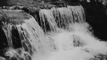 Waterfall Cascade in Black and White