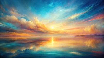 Fototapeta premium Abstract landscape art painting with ethereal horizon and serene silhouette