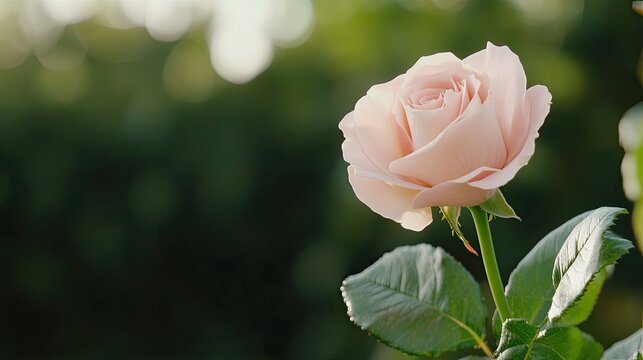 Soft Pink Rose Against Green Background