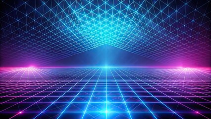 Abstract isometric background with a futuristic techno grid reflected