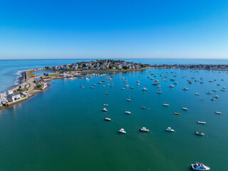 Point Allerton aerial view in Hingham Bay in Boston Harbor, the peninsula is part of Hull,...