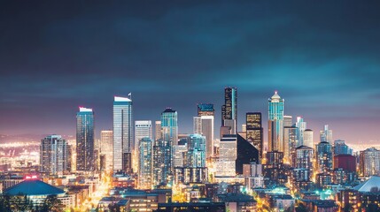 Naklejka premium Seattle Skyline at Night