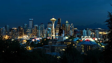 Obraz premium Seattle Skyline at Night