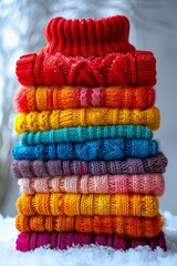 Impressive tower of neatly folded clothing arranged perfectly against a crisp white background