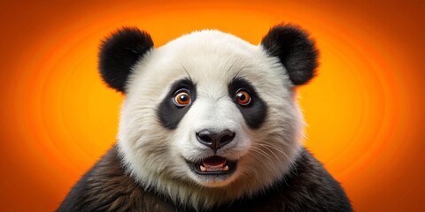 Obraz premium Featuring a cute panda with big, surprised eyes, this bright orange background sets the tone for joyful Chinese New Year celebrations filled with