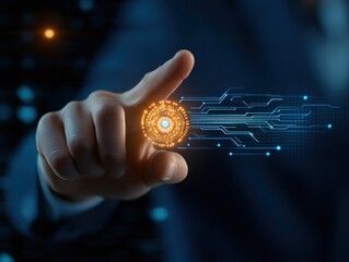 Hand interacting with digital technology interface