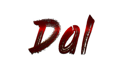 3D blood red Hindi word design of Dal on white background.	