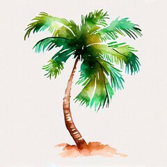 Palm Tree watercolor art isolated on white background. Tropical green Hawaiian flora, summer palm watercolour hand drawn painting for greeting card, travel, vacation or holidays designs or prints