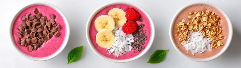Healthy smoothie bowls with toppings