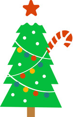 A Christmas tree with candy cane