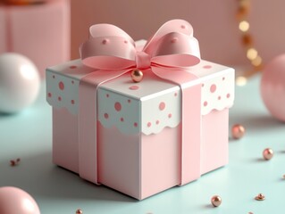 Cute 3D Gift Box with Decorative Bow and Ornaments