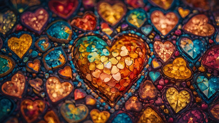 Fototapeta premium A lively mix of colorful hearts creating romantic feeling.