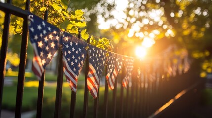 Stars and Stripes banner thanking the military and first responder heroes hanging from a fence