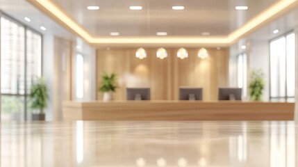 Fototapeta premium Blurred image Modern office or reception interior Reception area blur beautiful luxury office reception interior backgrounds