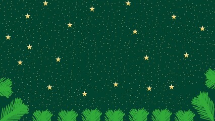 Green christmas background with beautiful golden stars glitter.