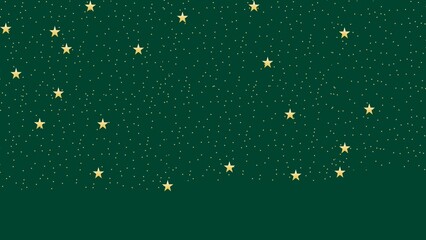 Green christmas background with beautiful golden stars glitter.