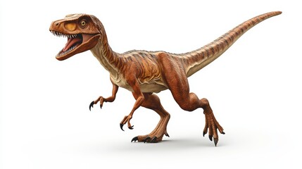 Fototapeta premium Velociraptor is a carnivore genus of Dromaeosaurid theropod dinosaur that lived on the Cretaceous Period isolated on white background