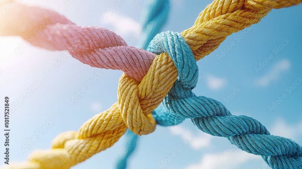 Poster interconnected ropes symbolizing teamwork collaboration and unity