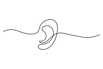 Obraz premium Continuous one line drawing of human ear Isolated on white background vector illustration