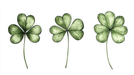 Hand-drawn clover leaf illustrations on a white background