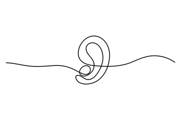 Continuous one line drawing of human ear Isolated on white background vector illustration