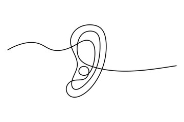 Obraz premium Continuous one line drawing of human ear Isolated on white background vector illustration