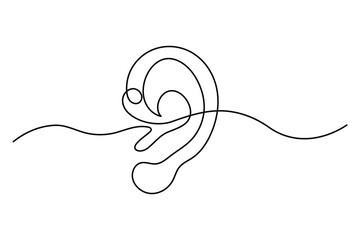 Obraz premium Continuous one line drawing of human ear Isolated on white background vector illustration