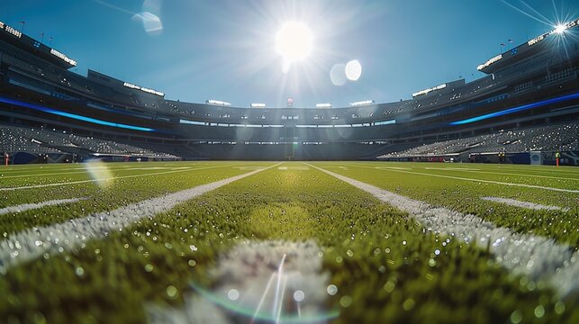 American football stadium, bright sunny day.