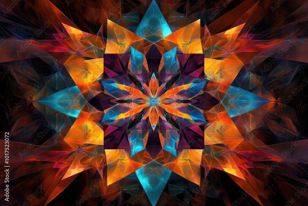 Sticker a vibrant abstract design featuring colorful geometric shapes and intricate patterns, perfect for cr