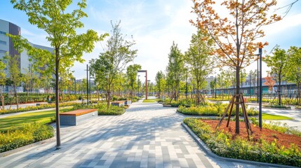 Obraz premium Modern and clean neighbourhood open space in the city