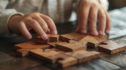 Mindful Mentoring Child Solving Brain Teaser Puzzle with Guiding Hands