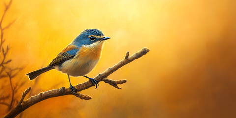 Fototapeta premium Vibrant Blue Bird Perched on an Autumn Branch
