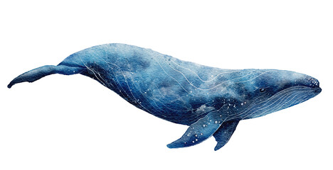 Watercolor whale hand drawn illustration isolated on white background