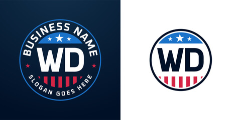 Patriotic WD Logo Design. Letter WD Logo with American Flag and Star, Patriotic Design
