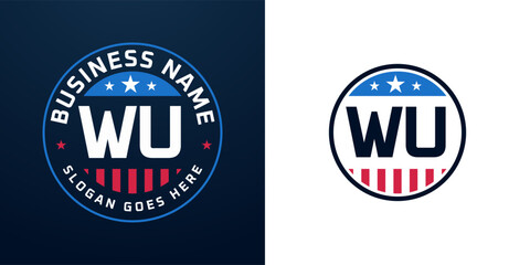 Patriotic WU Logo Design. Letter WU Logo with American Flag and Star, Patriotic Design