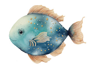 Watercolor fish hand drawn illustration isolated on white background