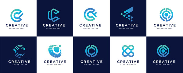 Set of creative letter C Modern Digital Technology Element Logo Design