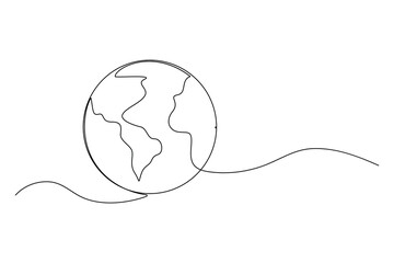 Continuous one-line earth globe outline vector illustration for minimalist and modern designs
