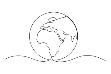 Continuous one-line earth globe outline vector illustration for minimalist and modern designs
