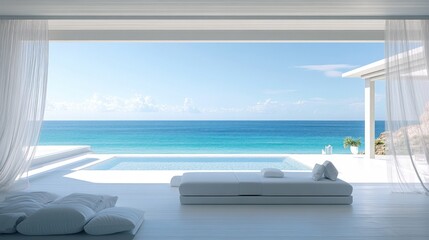 Fototapeta premium Serene Ocean View from Modern Indoor Space