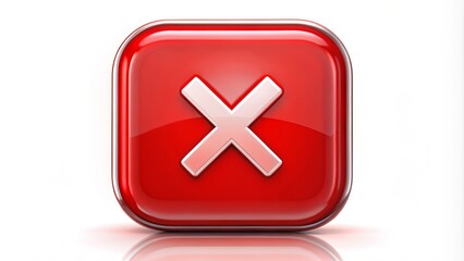 Obraz premium Shiny red delete symbol against a pristine white background, perfect for UI design. Clearly signifies cancellation or deletion, enhancing user