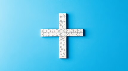 Obraz premium Politics and religion relationship concept Crossword puzzle flat lay in blue background