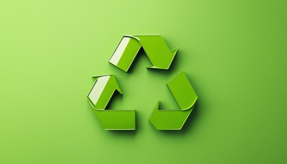 Green recycling symbol on a vibrant green background, promoting sustainability and eco-friendliness.