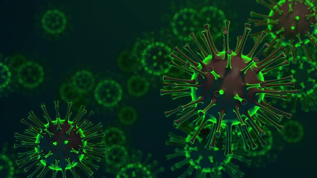 Virus cells seen under a microscope, can be used as medical background. 3d rendering