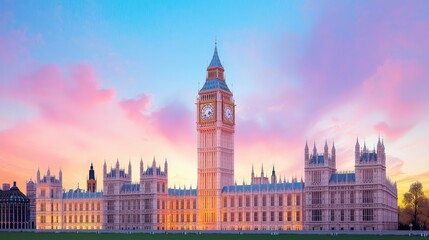 Fototapeta premium London Skyline with Big Ben at Sunset Iconic Landmark England Travel Photography